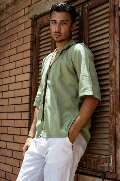 Olive Green Linen Shirt