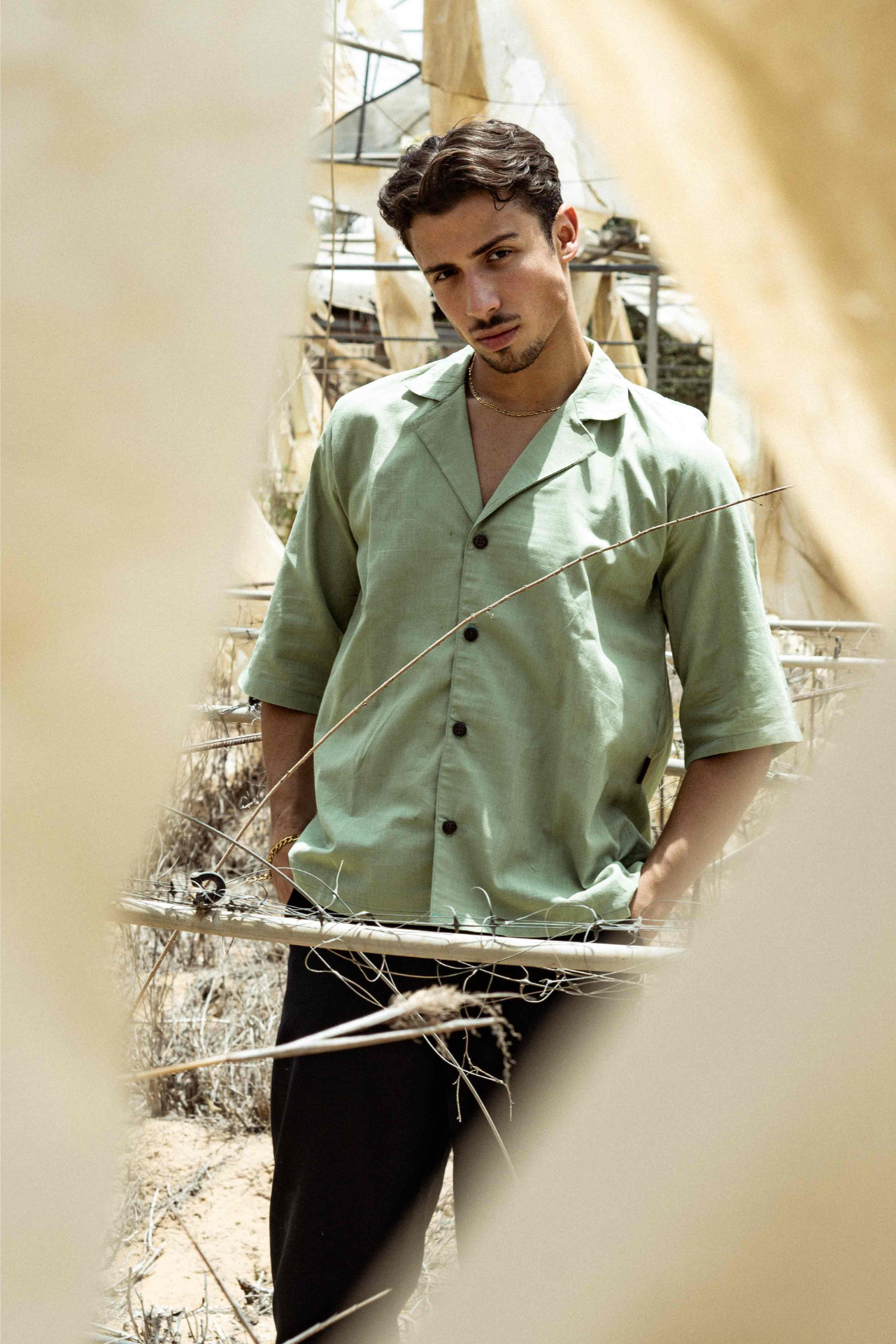 Olive Green Linen Shirt