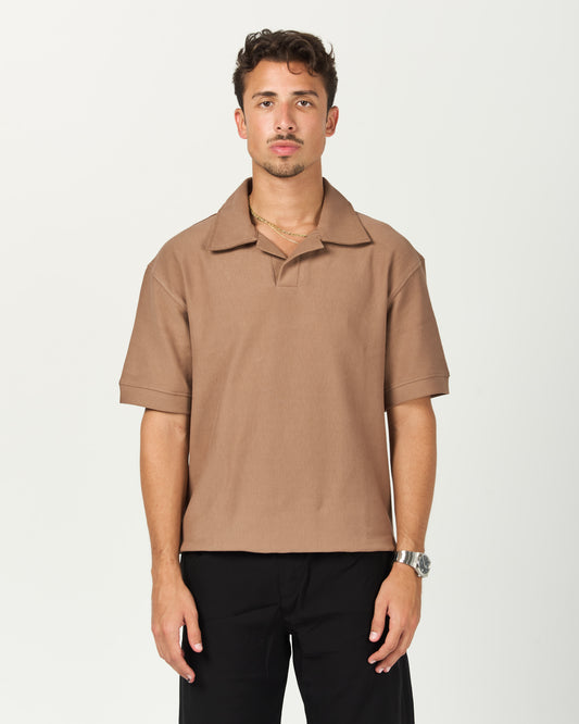 Brown Ribbed Polo Tee