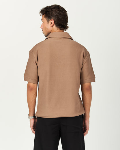 Brown Ribbed Polo Tee