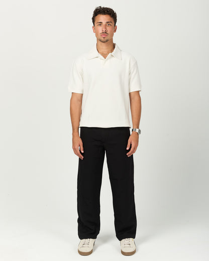 White Ribbed Polo Tee