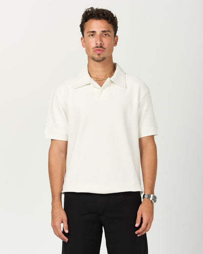 White Ribbed Polo Tee