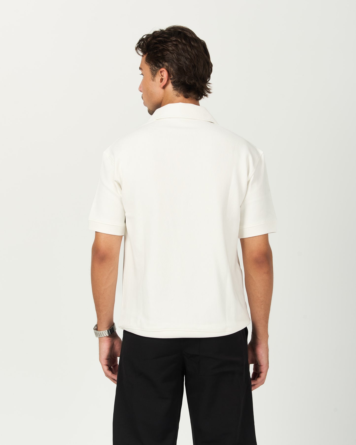 White Ribbed Polo Tee