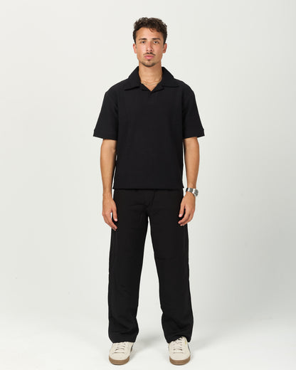 Black Ribbed Polo Tee