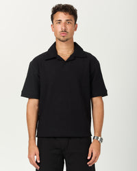 Black Ribbed Polo Tee