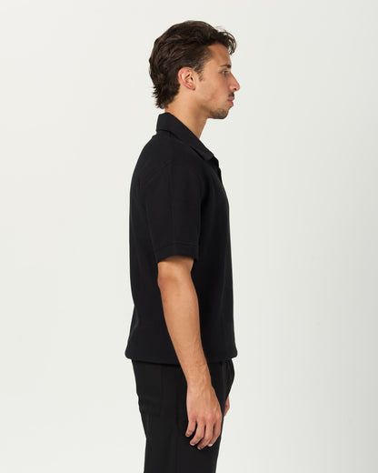 Black Ribbed Polo Tee