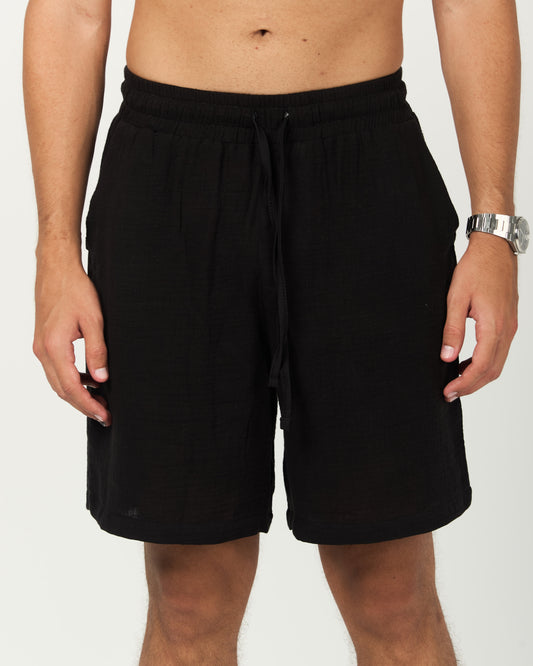 Black Soft Weave Cotton Shorts