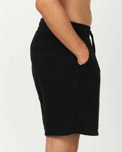 Black Soft Weave Cotton Shorts