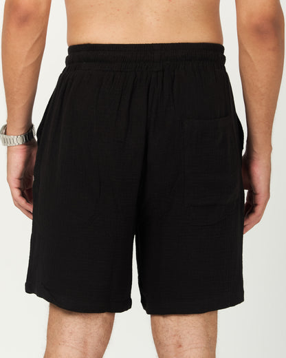 Black Soft Weave Cotton Shorts