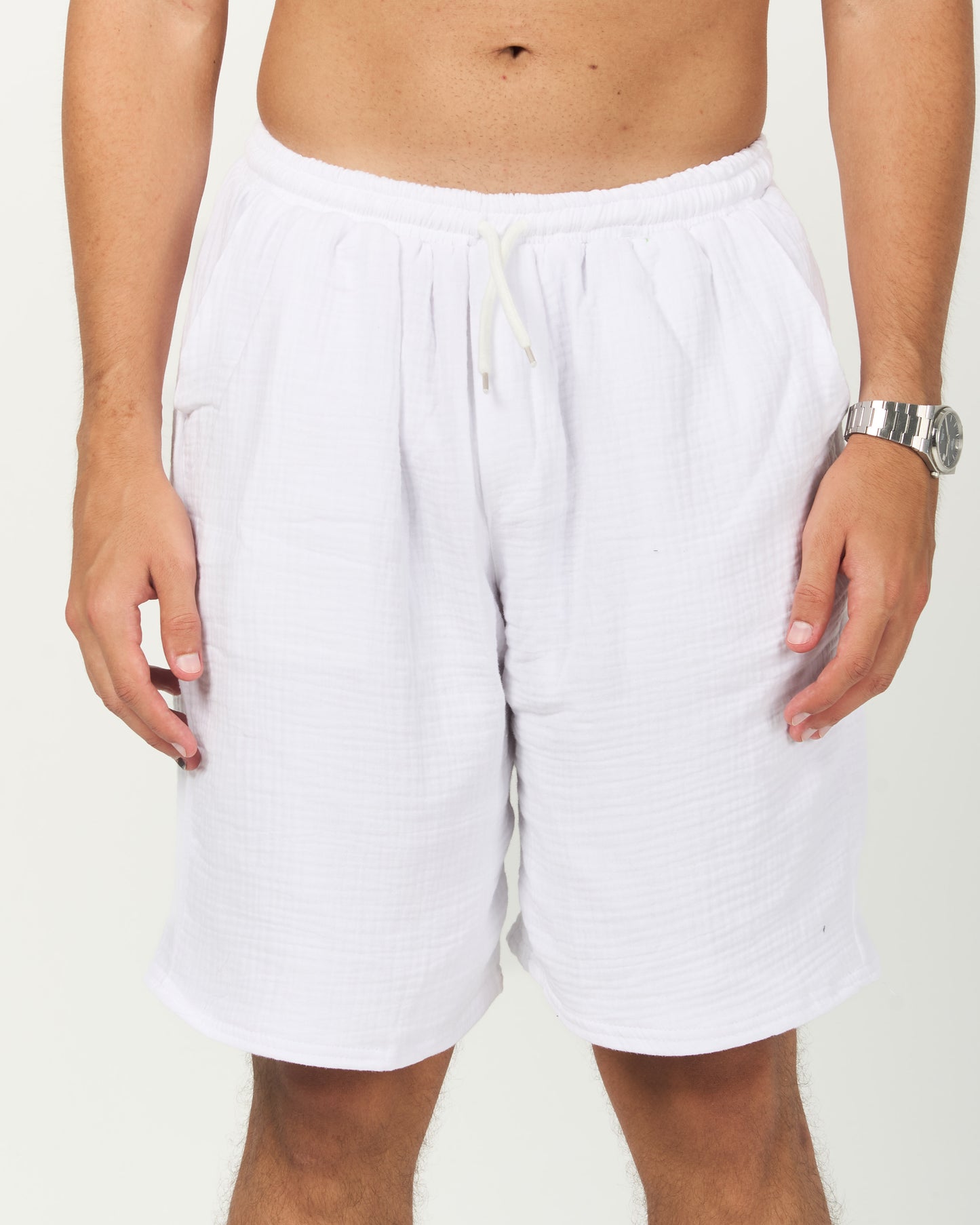 White Soft Weave Cotton Shorts