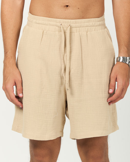 Beige Soft Weave Cotton Shorts