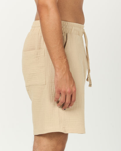 Beige Soft Weave Cotton Shorts