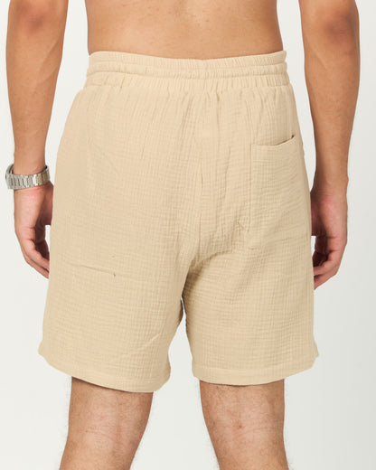 Beige Soft Weave Cotton Shorts